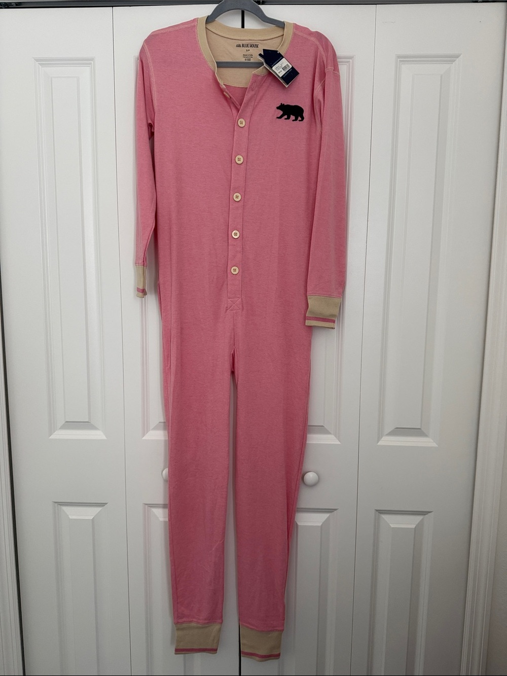 Women's Pink Bear-Embroidered One-Piece Pajama Romper